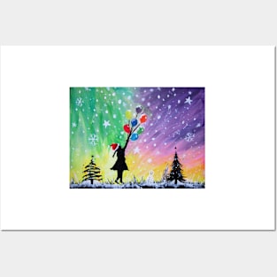 Banksy Balloon Girl Christmas Style Posters and Art